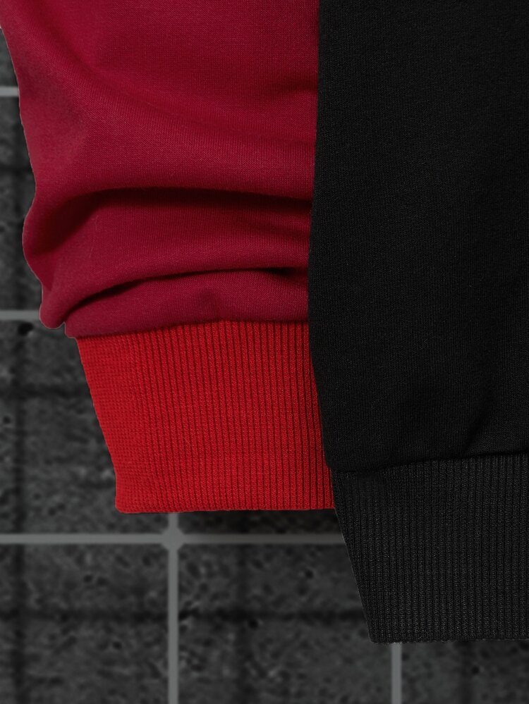 Men Letter Graphic Colorblock Drawstring Hoodie