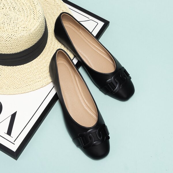 

Chain Decor Slip On Flats, Black