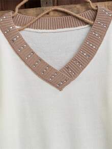 Áo len nữ Pha lê kim cương màu trơn Giải trí - trắng - Xem 4