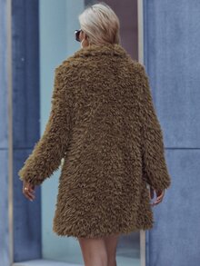 Eilly Bazar Solid Teddy Coat - Mocha Brown - View 2