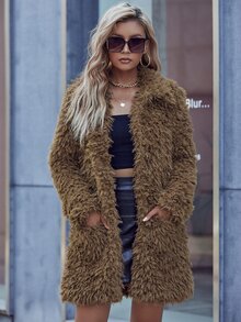 Eilly Bazar Solid Teddy Coat - Mocha Brown - View 4