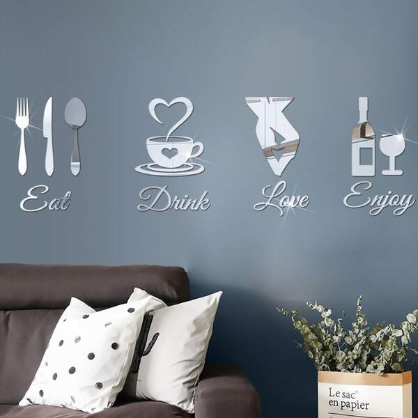 

1set Creative Mirror Wall Sticker, Silver