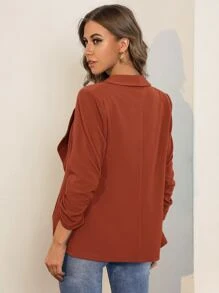 BizChic Ruched Cuff Single Button Blazer Workwear In Fall/Winter - Rust Brown - View 3