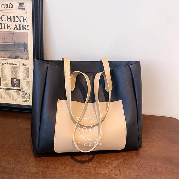 

Colorblock Cartoon Graphic Shoulder Tote Bag, Multicolor