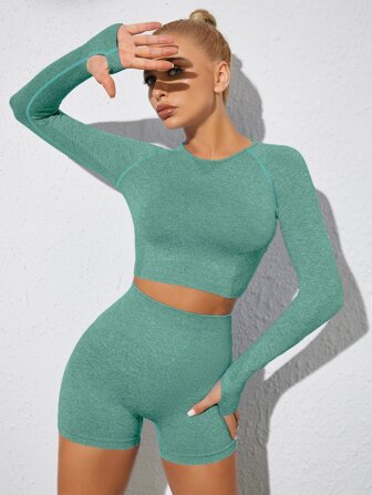 لباس علوي رياضي باكمام راجلان مع شورت ركوب دراجات مع بفتحة ابهام