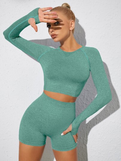 لباس علوي رياضي باكمام راجلان مع شورت ركوب دراجات مع بفتحة ابهام