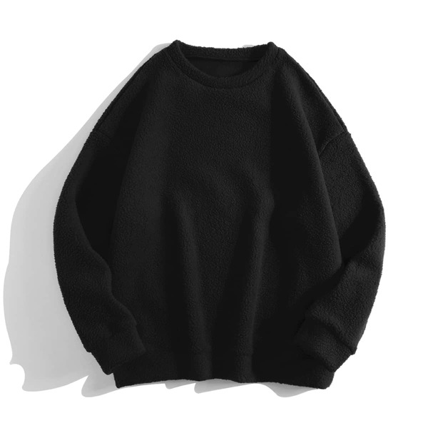 

Solid Round Neck Drop Shoulder Sweatshirt, Black