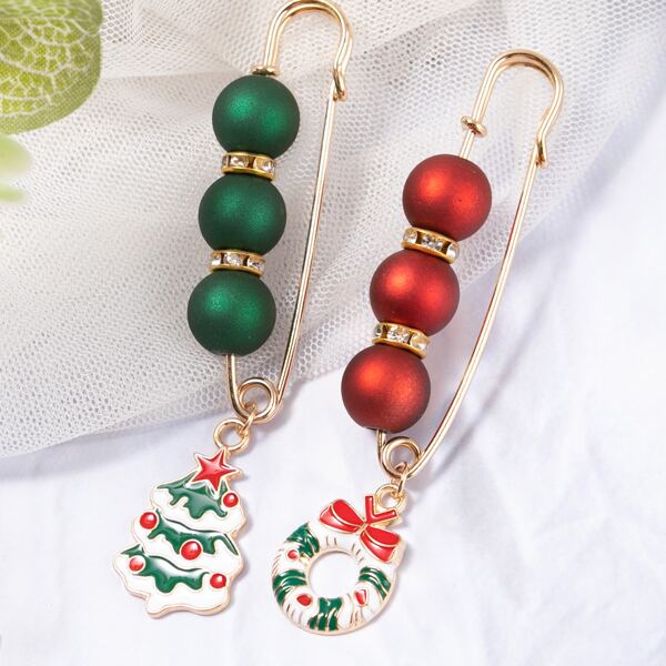

2pcs Christmas Tree Decor Brooch, Multicolor
