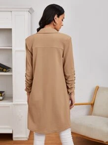 SHEIN LUNE Áo khoác  âu phục nữ Xù màu trơn Giải trí - Màu Khaki - Xem 2