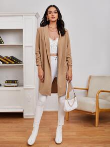 SHEIN LUNE Áo khoác  âu phục nữ Xù màu trơn Giải trí - Màu Khaki - Xem 3