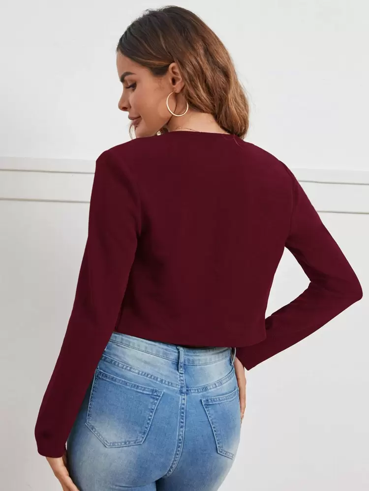 Solid Open Front Crop Jacket In Fall/Winter