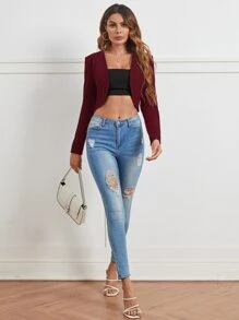 SHEIN Unity Chaqueta corta con abertura frontal en otoño/invierno - Burdeos - Ver 3