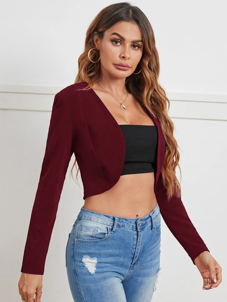 Solid Open Front Crop Jacket In Fall/Winter
