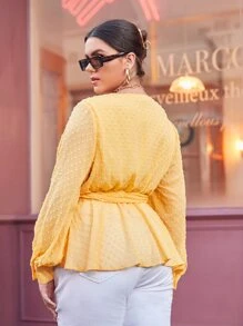 SHEIN Privé 大碼圓點荷葉邊襯衫 - 黃色 - 查看 4