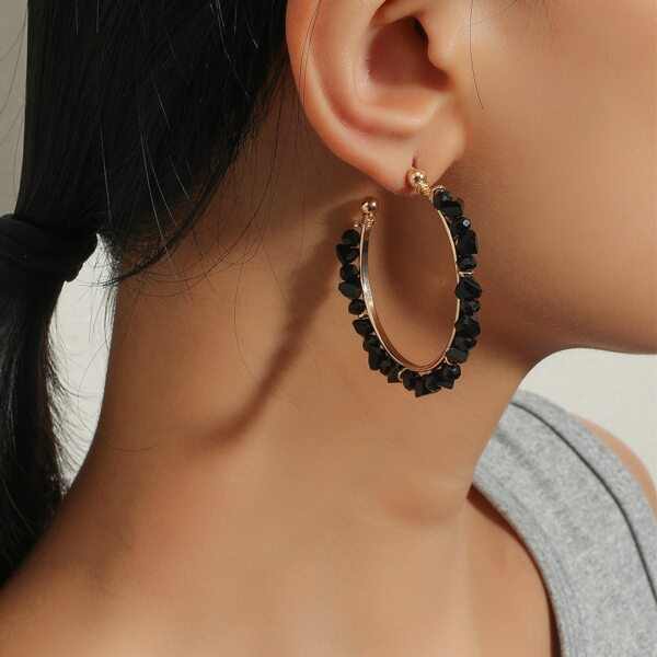 

Rhinestone Decor Hoop Earrings, Black