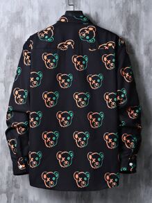 Manfinity Hombres Camisa con estampado de oso con botón delantero - Negro - Ver 2