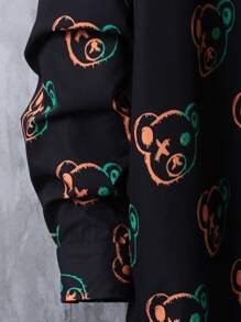 Manfinity Hombres Camisa con estampado de oso con botón delantero - Negro - Ver 5