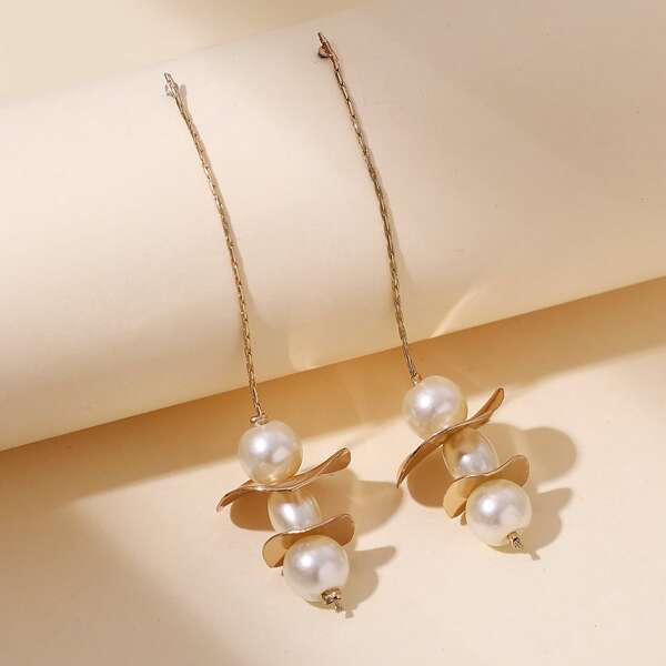 

Faux Pearl Decor Earrings, Gold