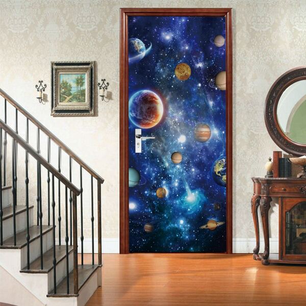 

1pc Planet Print Door Sticker, Multicolor