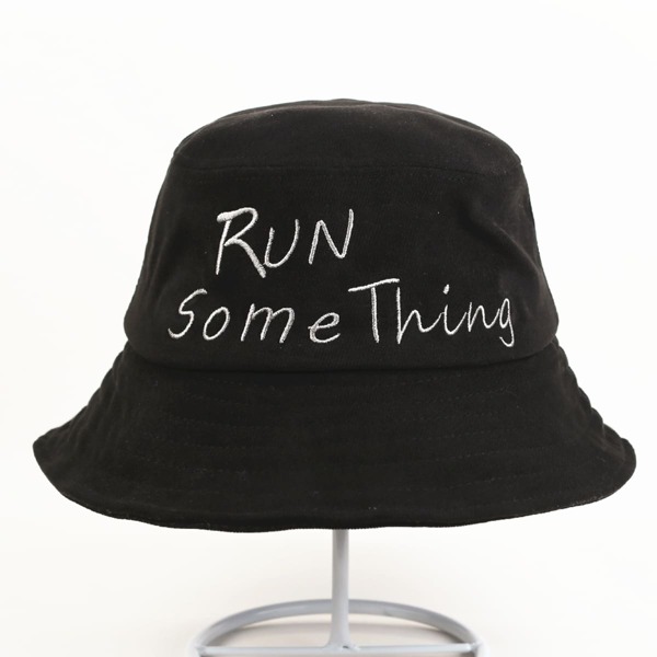 

Letter Embroidered Buckle Hat, Black
