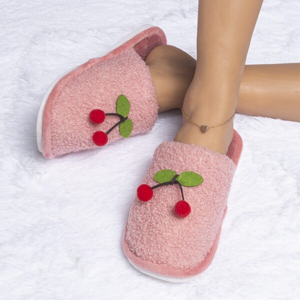 

Fluffy Cherry Decor Novelty Slippers, Dusty pink
