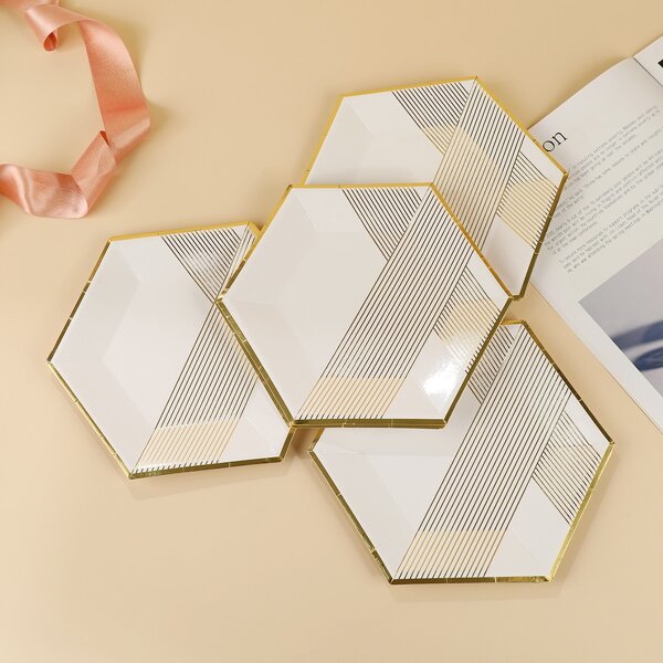 

8pcs Striped Pattern Disposable Plate, Multicolor