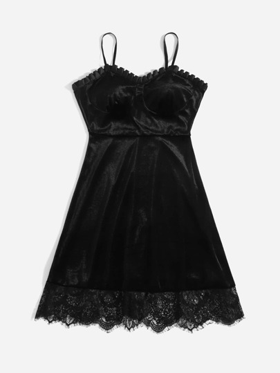 Velvet Contrast Lace Cami Dress