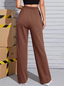 SHEIN EZwear Slant Pocket Drawstring Joggers - Coffee Brown - View 2