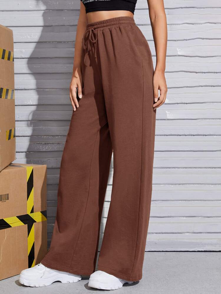 SHEIN EZwear Quần thể thao nữ Dây kéo màu trơn - Cà phê nâu - Xem 4