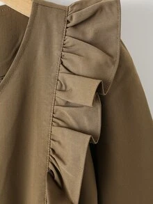 Niñas Gabardina ribete con fruncido con cinturón - Marrón Mocha - Ver 3