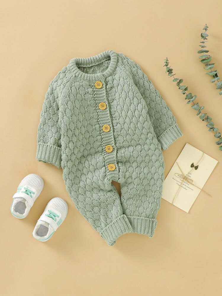 Baby Girls' Sweater Style Jumpsuit With Raglan Sleeve