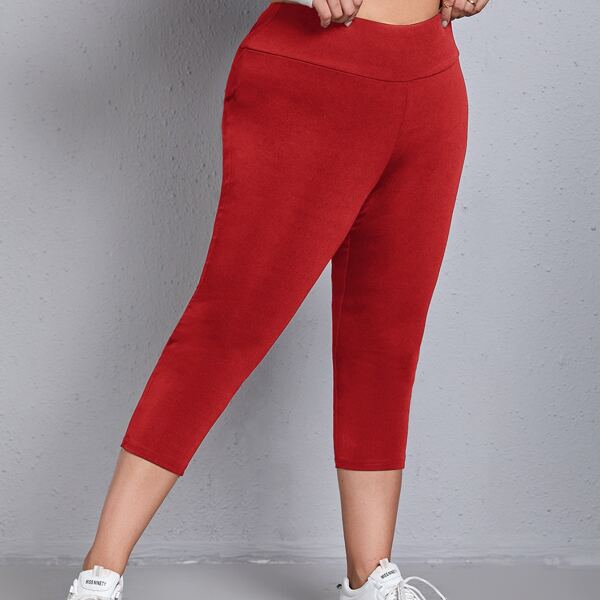 

Plus Wideband Waist Capris Leggings, Red