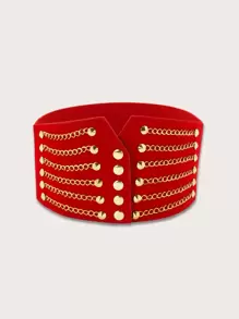 Chain Decor Corset Belt - Red - View 1