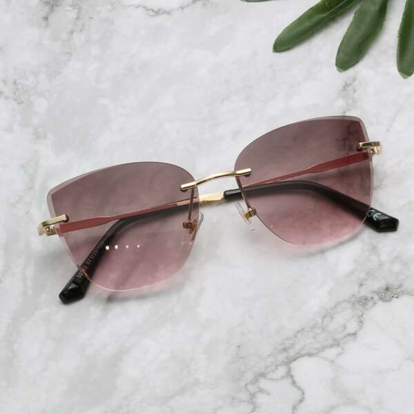 

Men Cat Eye Rimless Sunglasses, Ombre