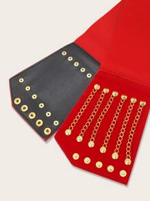 Chain Decor Corset Belt - Red - View 3
