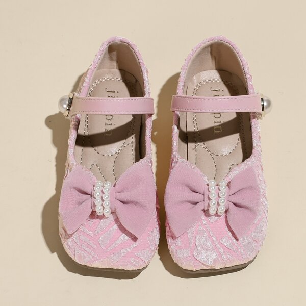 

Girls Bow Decor Square Toe Mary Janes, Pink