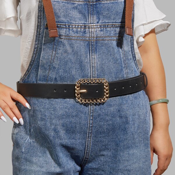 

135CM Square Buckle Plus Size Belt With Hole Punch, Black
