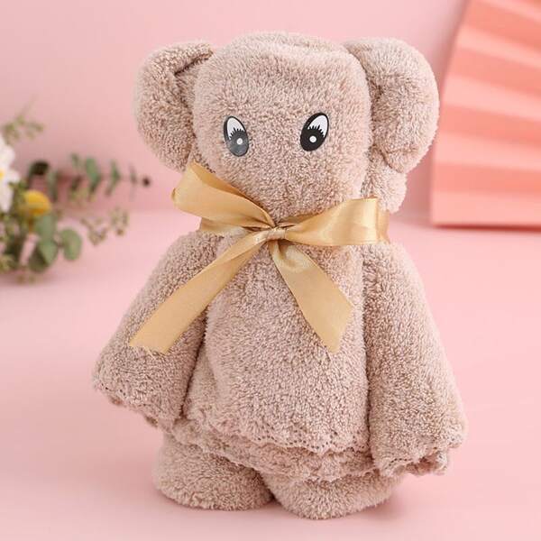 

1pc Bear Shaped Solid Color Hand Towel, Camel