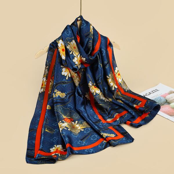 

Flower & Leaf Pattern Scarf, Multicolor