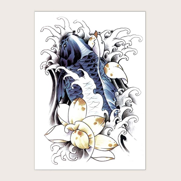 

1sheet Fish & Flower Pattern Tattoo Sticker, Multicolor