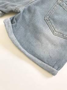 SHEIN 小女童荷葉邊下擺上衣和牛仔短褲 - 彩色 - 查看 3