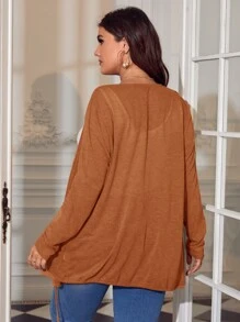 SHEIN Essnce 大碼抽繩下擺雜色針織開襟外套 - 摩卡棕 - 查看 2