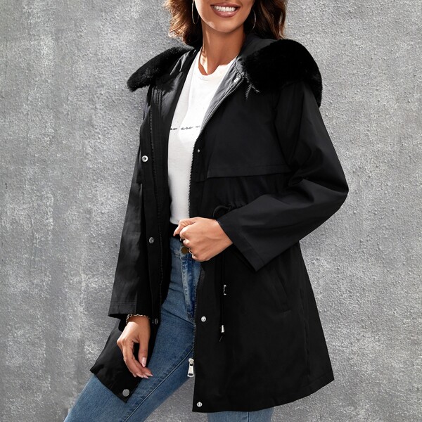 

Solid Drawstring Waist Coat, Black