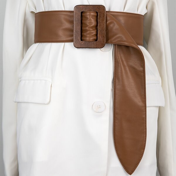 

Geometric Buckle Corset Belt, Brown