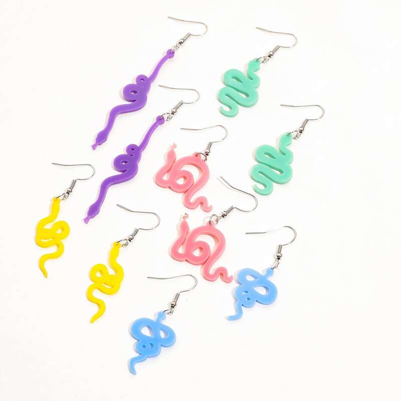 

5pairs Snake Drop Earrings, Multicolor
