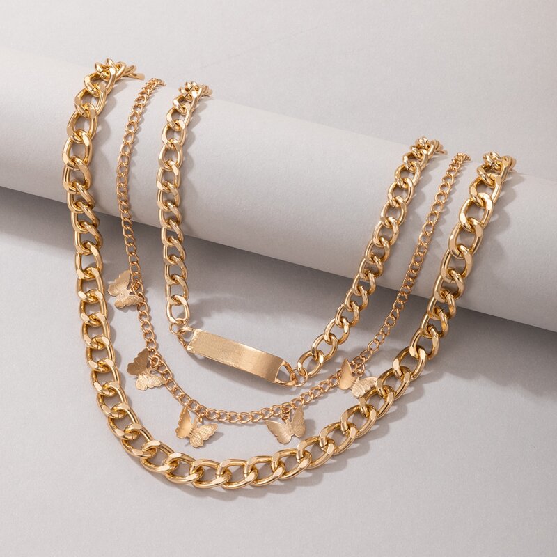 

3pcs Butterfly Decor Chain Necklace, Gold