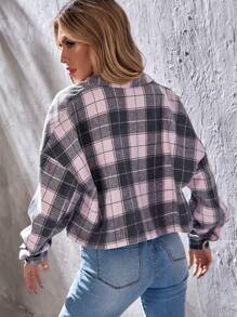 Plaid Flap Pocket Drop Shoulder Overcoat - Multicolor - View 2