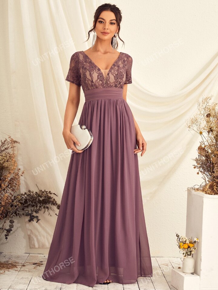 Contrast Lace Chiffon Prom Dress