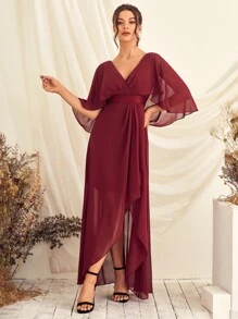 Vestido de fiesta cruzado de gasa - Burdeos - Ver 1