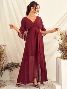 Vestido de fiesta cruzado de gasa - Burdeos - Ver 3